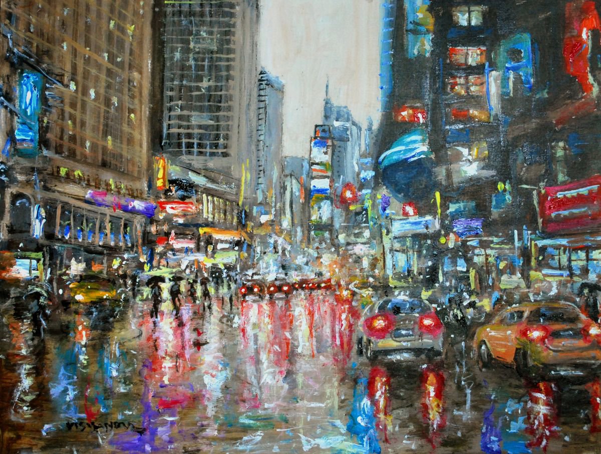 New York City streets in Rain 3, 16x12 in by Vishalandra Dakur