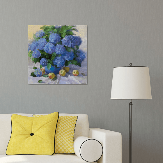 Blue Hydrangeas with Apples