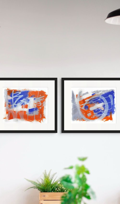 Orange and Blue Abstraction by Evgen Semenyuk