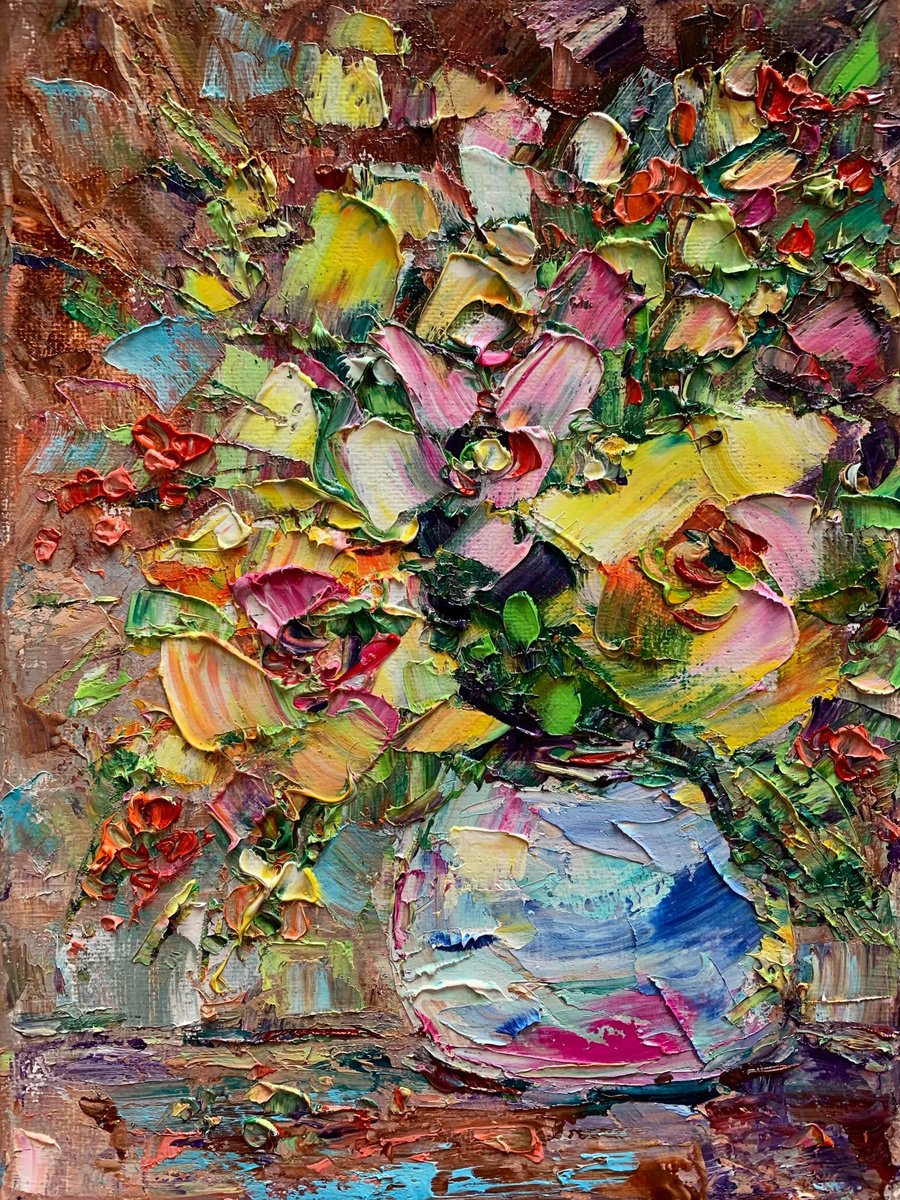 Flowers Original Art, Painting Fowers,  Floral Painting, Impasto Rose Art, Rose Pink Flowe... by Kseniya Kovalenko