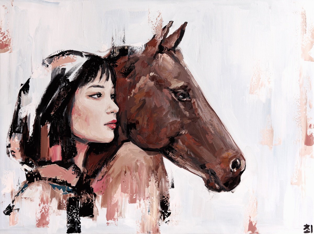 Asian woman with horse by Marina Ogai
