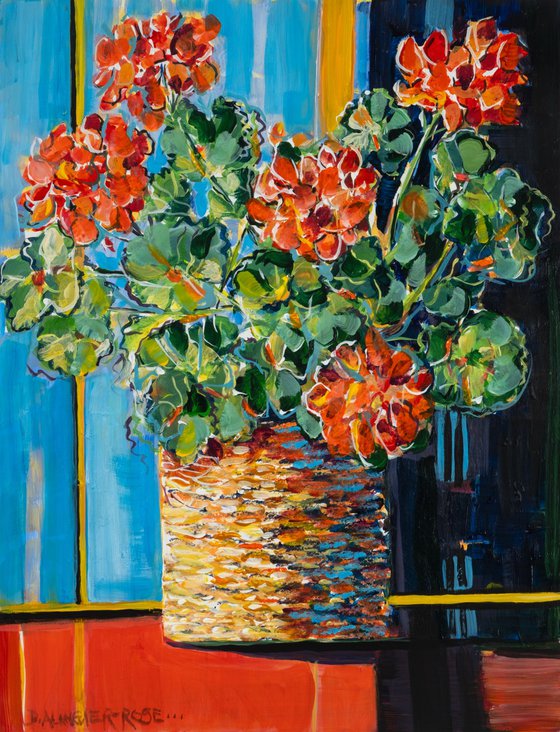 STILL LIFE, GERANIUM IN A BASKET