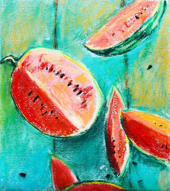 Taste of summer - Watermelon pastel drawing on paper