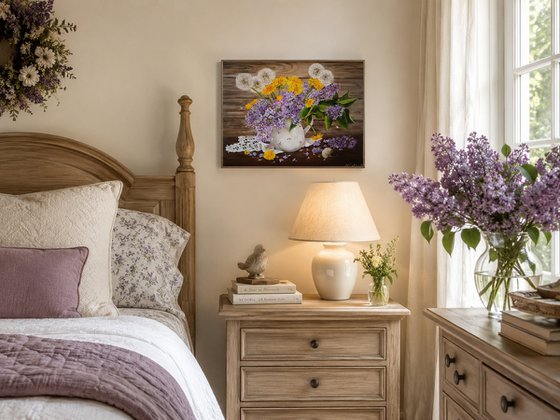Lilac Bouquet with Dandelions