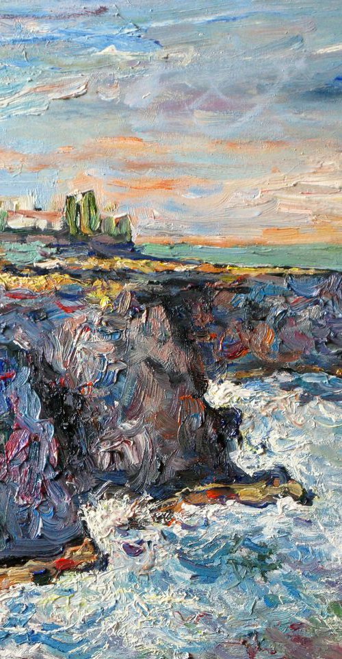 Rocks of Catania and stormy sea. by Nikifor Swiristuhin