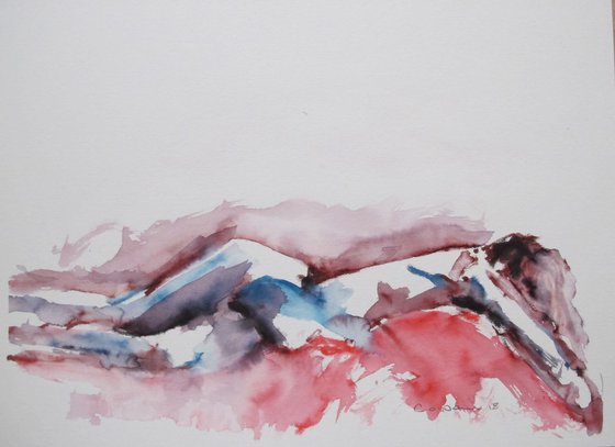 Female nude on red