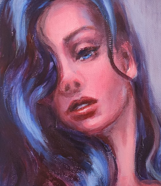 Original acrylic painting Blue Series Woman Portrait II