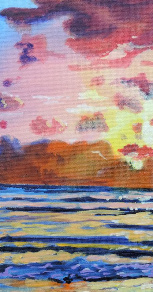 Couple at the beach sunset oil painting by Gordon Bruce