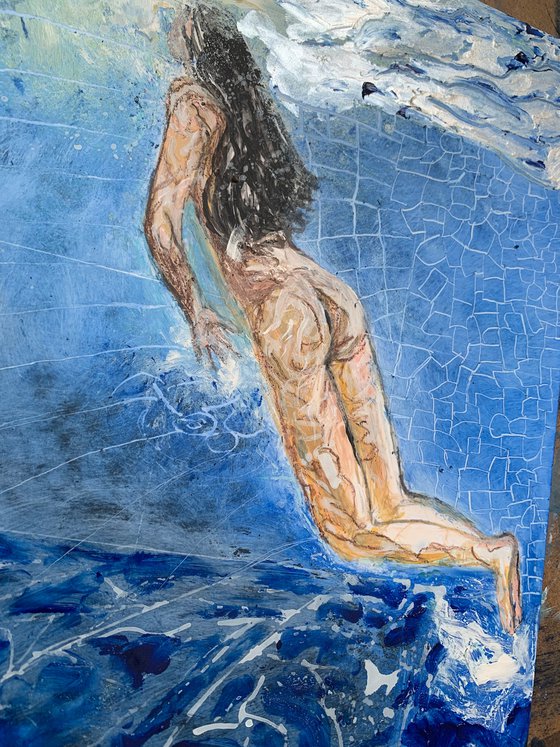 Swimmer III Acrylic Painting on Paper Unique Artwork Gift Ideas Home Decor
