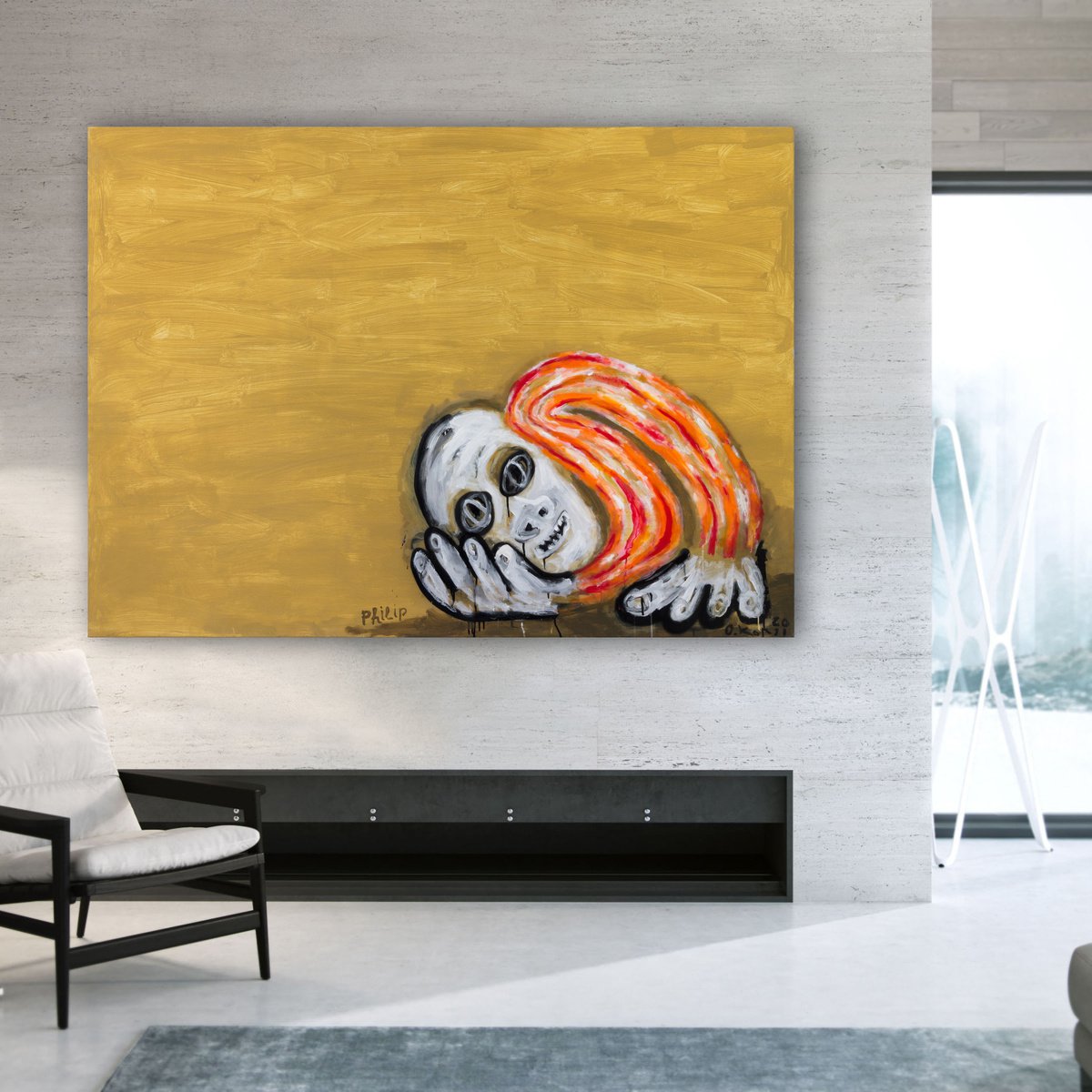 Expressive Portrait Acrylic Painting By Oleksandr Korol, 71 X 51", Philip, Original Artwork