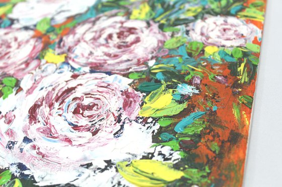 "I will hold you in my hands forever, 2017" - Roses Bouquet Floral Acrylic Painting