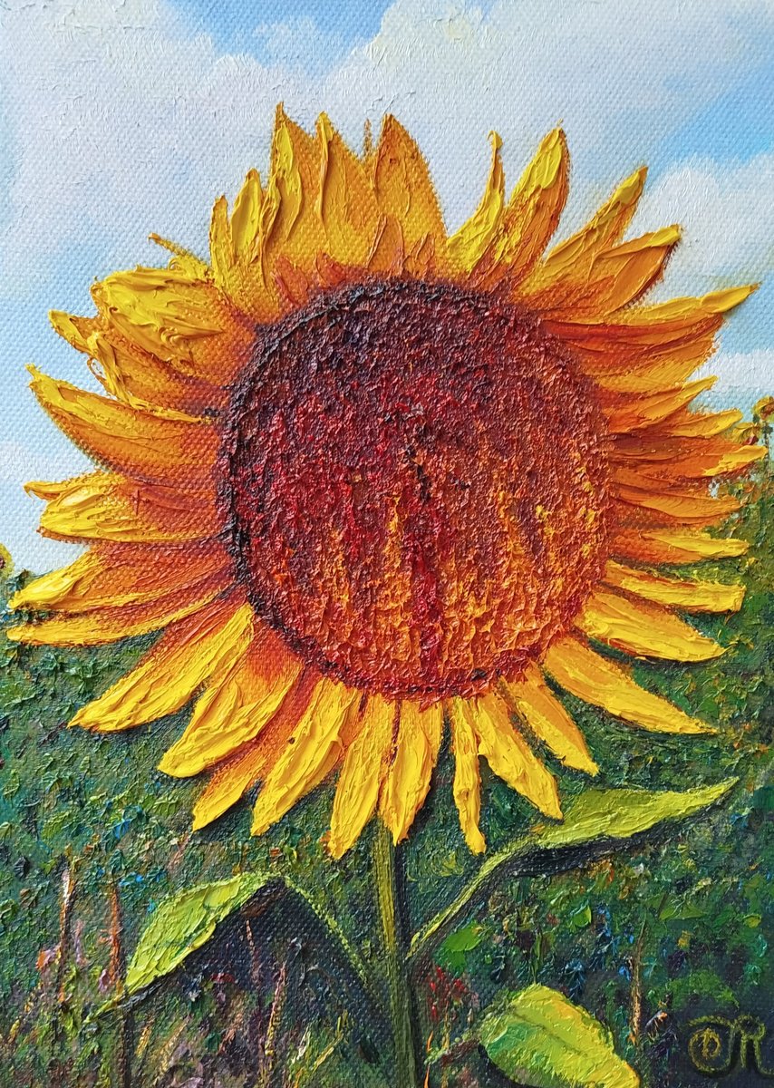 Photorealistic Botanical Oil Painting By Dmitrij Tikhov, 10 X 14, Sunflower, Original Artwork