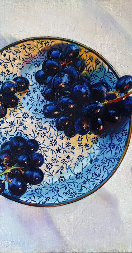 "58 grapes"  still life summer grape white liGHt original painting  GIFT (2019) by Anna Bessonova (Kotelnik)