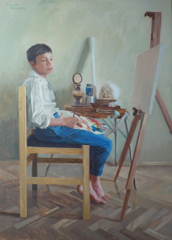 Boy infront a tripod