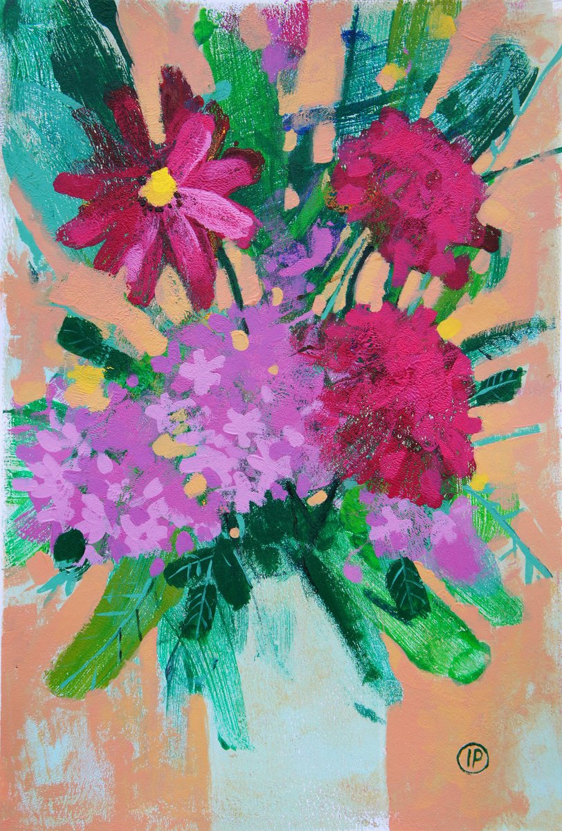 Impressionistic Botanical Acrylic Painting By Irina Plaksina, 9 X 13, Evening, Original Artwork