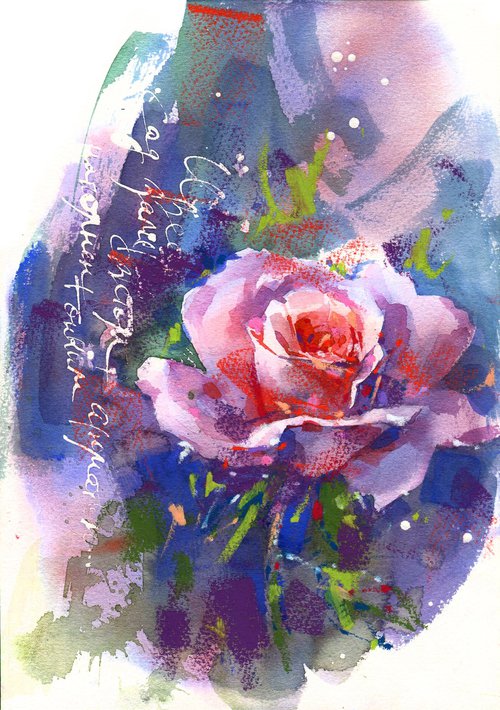 "Carnival Melody" brightly coloured rose sketch series "Letters from the Garden" by Ksenia Selianko