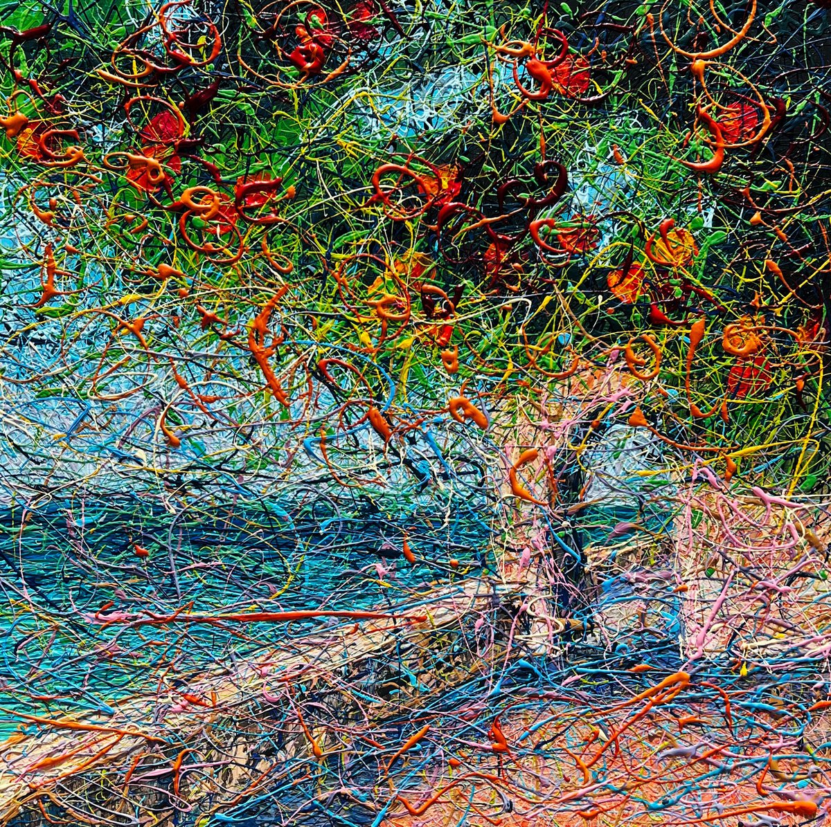 Impressionistic Landscape Acrylic Painting By Nadiia Antoniuk, 31 X 31", Golden Hour In A Mediterranean, Original Artwork