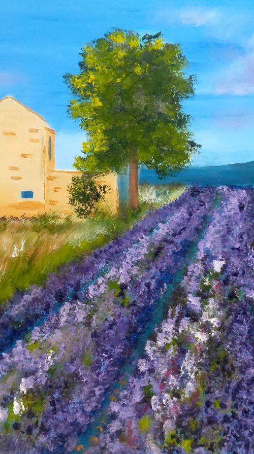 " Lavender sky " 40*30 cm\17*12"\lavender landscape\provence landscape\lavender field by Halyna Kirichenko