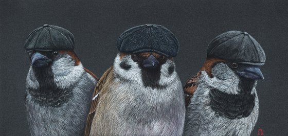 Original pastel drawing bird "Peaky beaks"