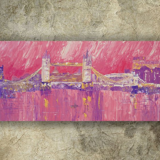 London palette knife painting 60x120x4 cm S040 Large painting Thames pink decor original big art ready to hang painting acrylic on stretched canvas wall art