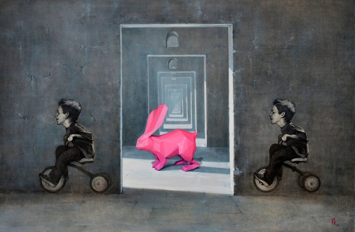 Urban And Pop Oil Painting , Rabbit In The Maze By Oleg Kateryniuk, 63 X 41, Artwork For Sale On Artfinder