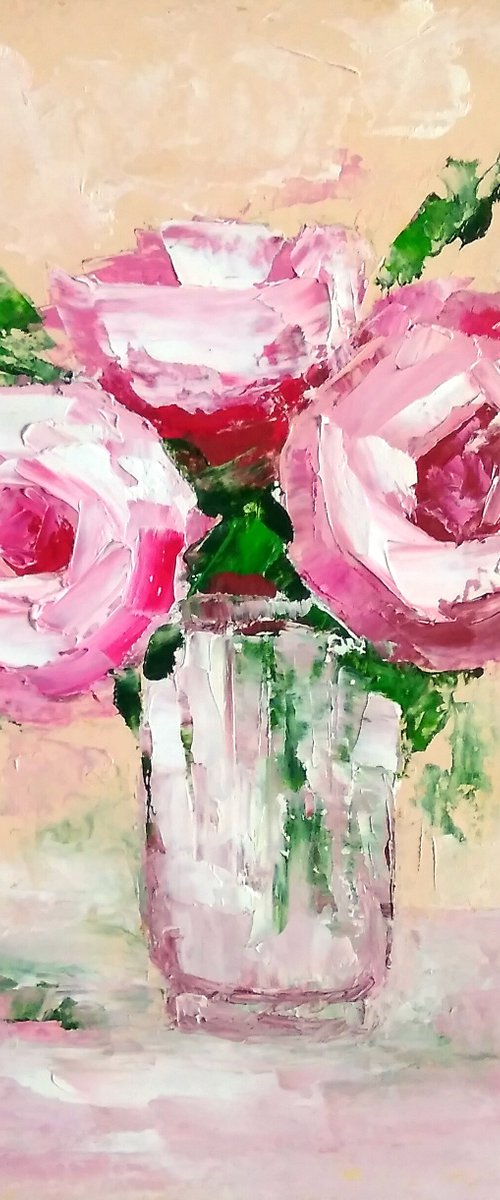 Floral Rose Painting Original Art Small Oil Artwork Flower Wall Art by Yulia Berseneva