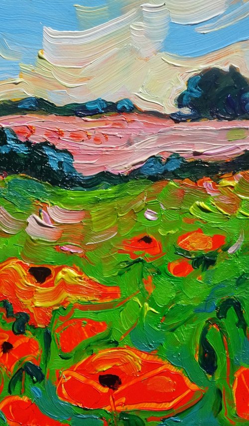 Poppies in a Red Field by Mary Kemp