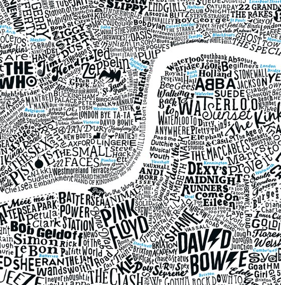 Music Map Of London (A2, Blue Accent)