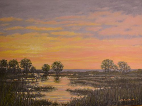 Marsh at Sunset - 30X40 framed oil painting by Kathleen McDermott