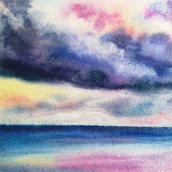 Sea, ocean landscape watercolor painting