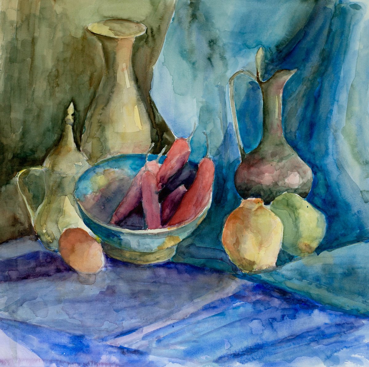 Impressionistic Still Life Watercolour By Oleksandra Skrypchenko, 19 X 19", Serenity In Still Life, Original Artwork