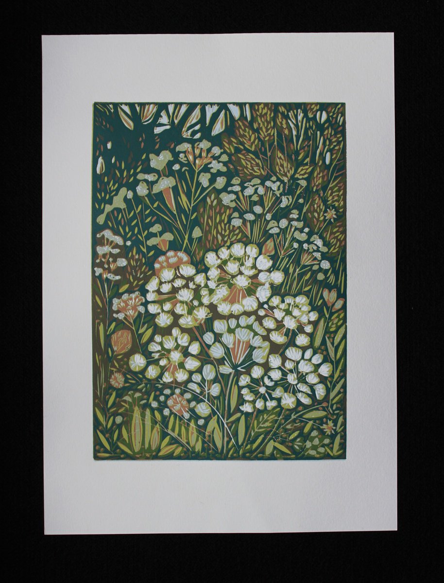 Graphic Landscape Linocut By Joanna Plenzler, 12 X 17, Thicket, Original Artwork