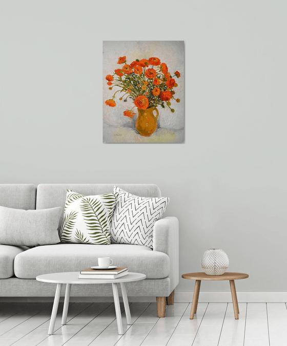 Orange Flowers in the Vase, Ranunculus