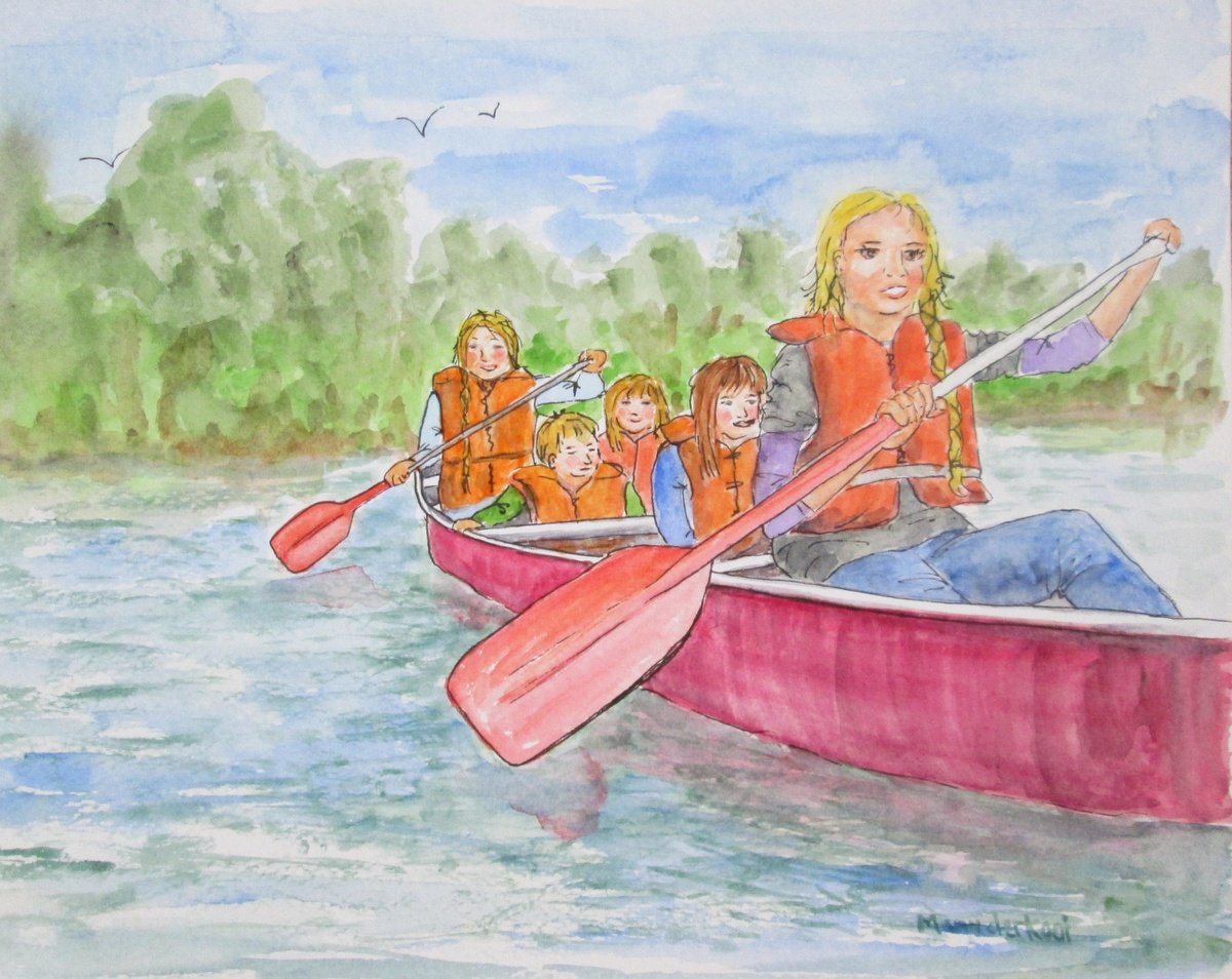Canoe Adventure. Canoe trip together. Coastal scene. River. Lake by MARJANSART