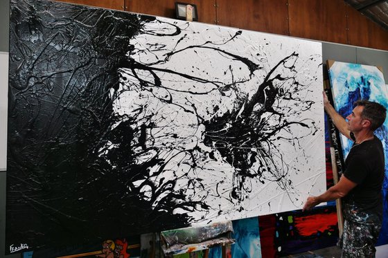 Colour Void 250cm x 150cm Black White Textured Abstract Art