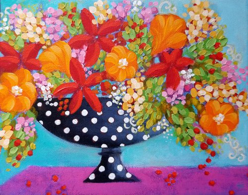 Spring Bouquet with Polka Dot Vase by Karen Rieger