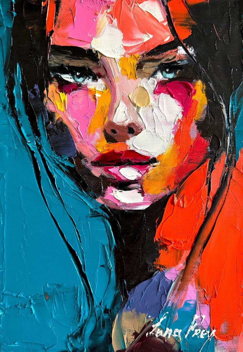 Expressive Portrait Oil Painting By Lana Frey, 8 X 12", In The Arms Of Sunset, Original Artwork