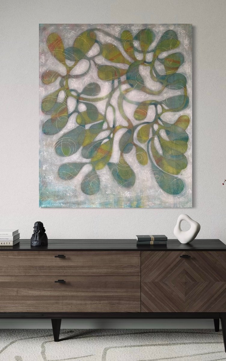 Abstract Acrylic Painting By Maarit Korhonen, 39 X 47", Slam Dance, Original Artwork