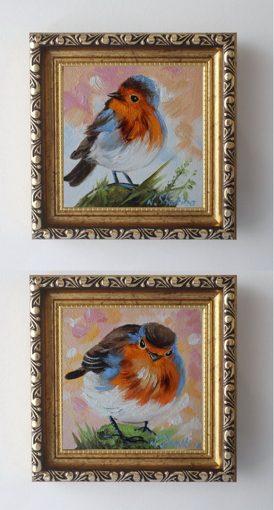 Set of 2 Robin Bird Miniatures