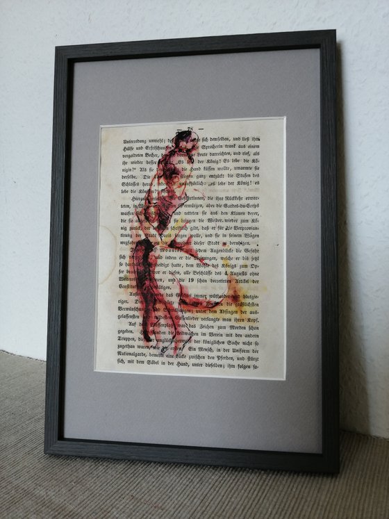 Unique print on antique book page 15x23cm. Art Print Retro Art Print. Small format gift. Nude art vintage. Upcycling wall decoration