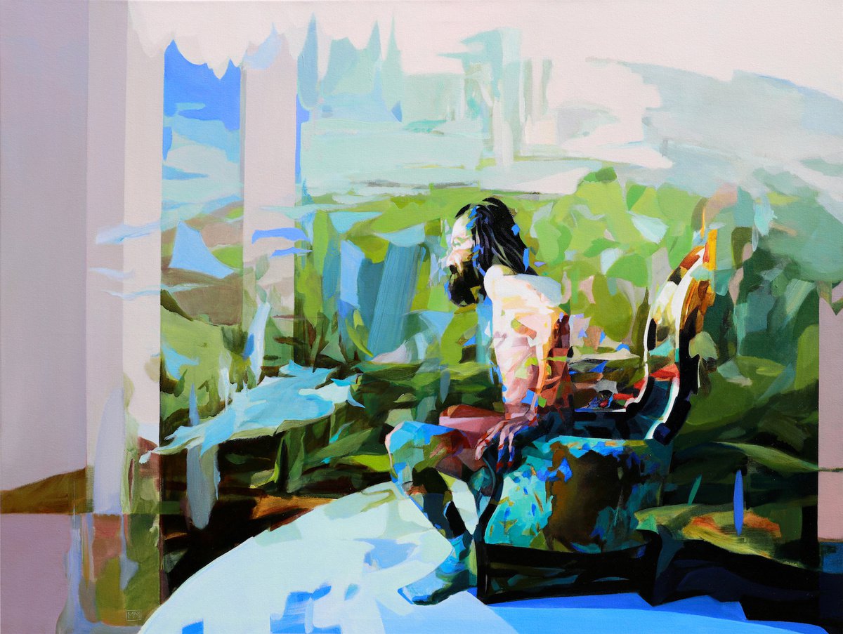 Expressive Portrait Oil Painting By Melinda Matyas, 48 X 36", Rising Sun, Kingdom Of Lead, Original Artwork