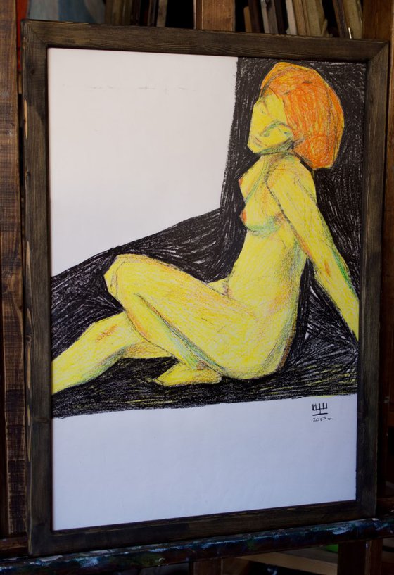 Yellow figure #2. 2013. Graphics. Wax pencil. 61x86cm.