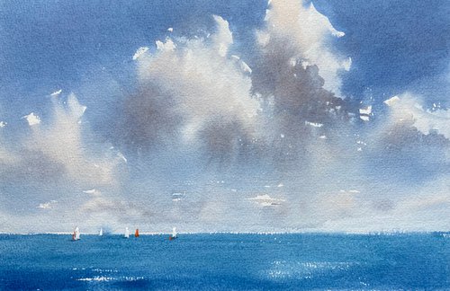 Clouds over the sea - original watercolor sketch by Anna Boginskaia