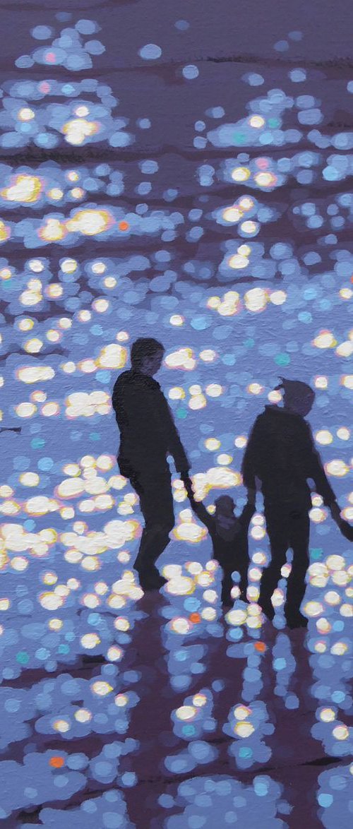 A beach walk, all together - commissioned painting by Gordon Hunt