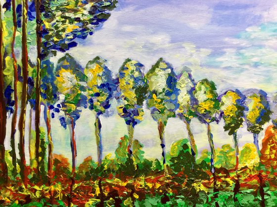 Poplars trees, autumn, inspired by Claude Monet