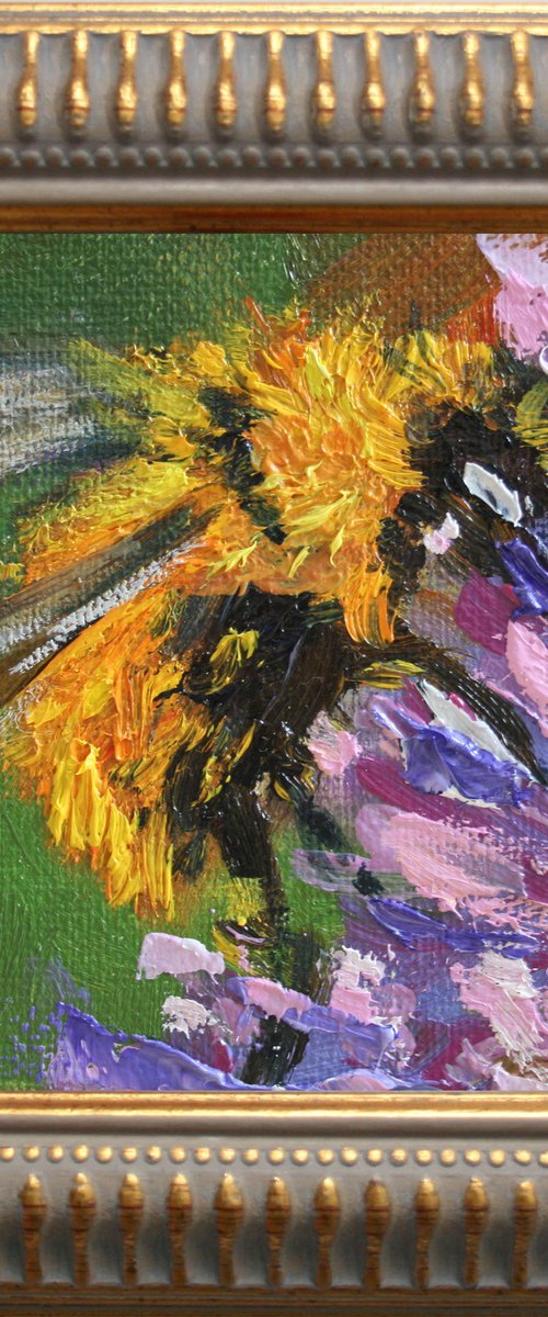 BUMBLEBEE 10 framed / FROM MY SERIES "MINI PICTURE" / ORIGINAL PAINTING by Salana Art Gallery