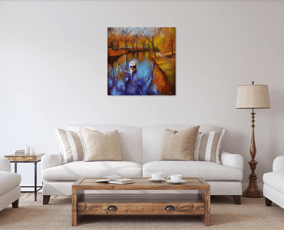 Golden season. Large abstract Landscape Oil