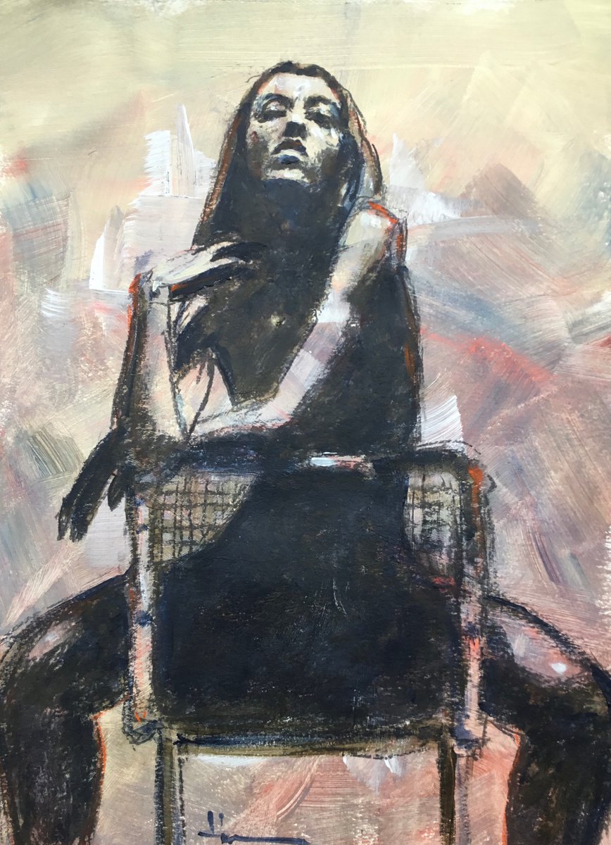 Expressive Portrait Acrylic Painting By Dominique Deve, 12 X 16, Tiffany 2, Original Artwork