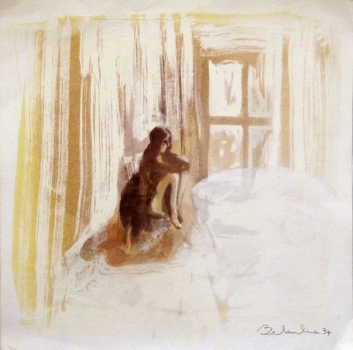 Woman, Drawing 40x40cm by Frederic Belaubre