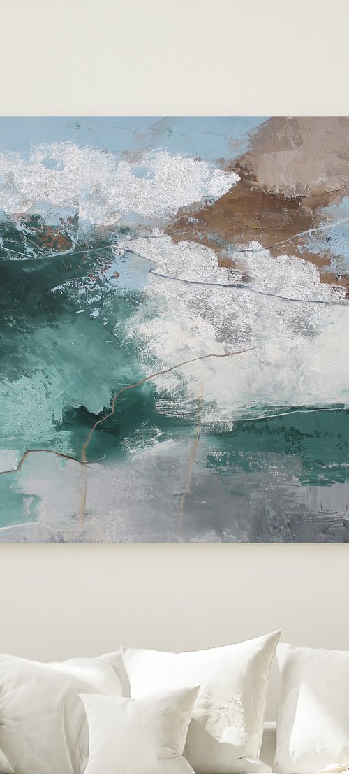 "Greenland 2" Green blue abstract acrylic art by Yana Sagan